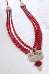 Shop_Cosa Nostraa_Red Embellished Fortune Elephant Carved Pendant Mala _at_Aza_Fashions