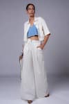 Buy_DIKSHA KHANNA_White Denim Solid Shirt Collar Ruched Crop Pant Set _at_Aza_Fashions