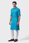 Buy_Raghavendra Rathore Jodhpur_Green Silk Embroidery Argyle Dot Thread Kurta _at_Aza_Fashions