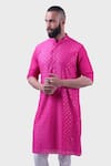 Buy_Raghavendra Rathore Jodhpur_Pink Silk Sequins, Embroidery Tulia And Thread Kurta _at_Aza_Fashions