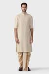 Buy_Raghavendra Rathore Jodhpur_Beige Tussar Silk Embroidery Sequin Amaryllis Vine Thread Kurta _at_Aza_Fashions