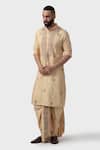 Buy_Raghavendra Rathore Jodhpur_Beige Tussar Silk Embroidery Thread Work Minar Acanthus Bloom Kurta _at_Aza_Fashions