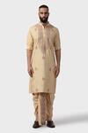Raghavendra Rathore Jodhpur_Beige Tussar Silk Embroidery Thread Work Minar Acanthus Bloom Kurta _Online_at_Aza_Fashions