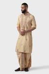 Shop_Raghavendra Rathore Jodhpur_Beige Tussar Silk Embroidery Thread Work Minar Acanthus Bloom Kurta _Online_at_Aza_Fashions