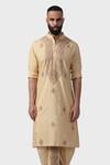 Raghavendra Rathore Jodhpur_Beige Tussar Silk Embroidery Thread Work Minar Acanthus Bloom Kurta _at_Aza_Fashions