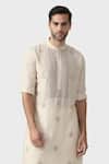 Buy_Raghavendra Rathore Jodhpur_Beige Silk Embroidery Persian Jaal Marwar Yoke Kurta_Online_at_Aza_Fashions