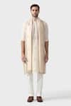 Shop_Raghavendra Rathore Jodhpur_Beige Silk Embroidery Persian Jaal Marwar Yoke Kurta_Online_at_Aza_Fashions