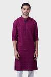 Buy_Raghavendra Rathore Jodhpur_Wine Silk Embroidery Baroque Jaal Kurta_Online_at_Aza_Fashions