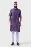 Buy_Raghavendra Rathore Jodhpur_Blue Silk Print Wildflora Jharokha Kurta _at_Aza_Fashions