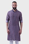 Raghavendra Rathore Jodhpur_Blue Silk Print Wildflora Jharokha Kurta _Online_at_Aza_Fashions