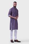 Buy_Raghavendra Rathore Jodhpur_Blue Silk Print Wildflora Jharokha Kurta _Online_at_Aza_Fashions