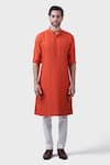 Buy_Raghavendra Rathore Jodhpur_Orange Silk Pintuck Stitch Lines Work Kurta _at_Aza_Fashions