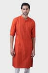 Raghavendra Rathore Jodhpur_Orange Silk Pintuck Stitch Lines Work Kurta _Online_at_Aza_Fashions