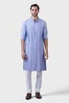 Buy_Raghavendra Rathore Jodhpur_Purple Silk Pintuck Embroidered Mandarin Collar Kurta _at_Aza_Fashions