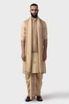 Shop_Raghavendra Rathore Jodhpur_Gold Silk Brocade The Minar Waistcoat _Online_at_Aza_Fashions