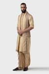 Raghavendra Rathore Jodhpur_Gold Silk Brocade The Minar Waistcoat _at_Aza_Fashions