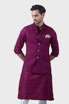 Buy_Raghavendra Rathore Jodhpur_Wine Silk The Pinch Tuck Waistcoat _at_Aza_Fashions