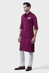 Raghavendra Rathore Jodhpur_Wine Silk The Pinch Tuck Waistcoat _Online_at_Aza_Fashions