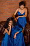 Shop_Astha Batra_Blue Shimmer Georgette Plain Sweetheart Neck Charlotte Draped Gown  