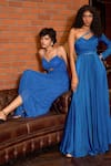 Buy_Astha Batra_Blue Shimmer Georgette Plain Sweetheart Neck Charlotte Draped Gown  _Online_at_Aza_Fashions