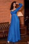 Buy_Astha Batra_Blue Satin Georgette Hand Embroidered Cut Dana And Pleated Draped Gown  _at_Aza_Fashions