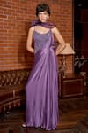 Buy_Astha Batra_Purple Satin Georgette Hand Embroidered Cut Dana And Draped Saree Gown _at_Aza_Fashions