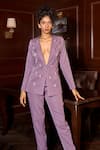 Buy_Astha Batra_Purple Banana Crepe Hand Embroidered Stone Work Blazer And Pant Set  _at_Aza_Fashions