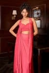 Shop_Astha Batra_Coral Georgette Hand Embroidered Cut Dana And Bead Bordered Skirt Set  _at_Aza_Fashions