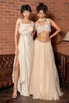 Buy_Astha Batra_Cream Organza Hand Embroidered Cut Dana V Neck Blouse Lehenga Set _Online_at_Aza_Fashions