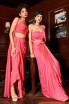 Buy_Astha Batra_Coral Satin Georgette Hand Embroidered Pre-draped Saree And Blouse Set  _Online_at_Aza_Fashions