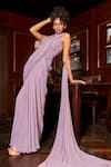 Shop_Astha Batra_Purple Georgette Embroidery Sequins Halter Neck Saree Gown  _at_Aza_Fashions