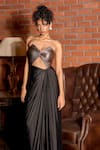 Buy_Astha Batra_Black Satin Georgette Plain Sweetheart Neck Metallic Bodice Gown _at_Aza_Fashions