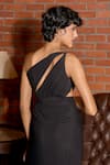 Shop_Astha Batra_Black Lycra Net Plain Asymmetric Neck Draped Gown _at_Aza_Fashions