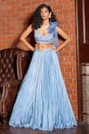 Buy_Astha Batra_Blue Satin Georgette Hand Embroidery Mirror Asymmetric Neck Lehenga With Blouse _at_Aza_Fashions