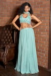 Buy_Astha Batra_Blue Georgette Embroidery Sequins U Neck Lehenga Set _at_Aza_Fashions