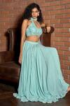 Buy_Astha Batra_Blue Georgette Embroidery Sequins U Neck Lehenga Set 