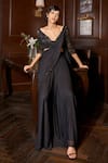 Buy_Astha Batra_Black Net Hand Embroidery Sequins Pre-draped Palazzo Saree With Blouse  _at_Aza_Fashions