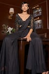 Astha Batra_Black Net Hand Embroidery Sequins Pre-draped Palazzo Saree With Blouse  _Online_at_Aza_Fashions