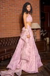 Buy_Astha Batra_Pink Organza Hand Embroidery Sequins Sweetheart Neck Flamingo Lehenga Set _Online_at_Aza_Fashions