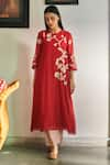 Buy_Vaayu_Red Muslin Cotton Embroidered Poppy Applique Kurta And Printed Pant Set  _at_Aza_Fashions