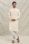 Buy_Arihant Rai Sinha_Peach Silk Blend Embroidery Mirror Floral Placket Kurta Set _at_Aza_Fashions