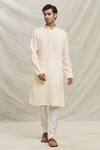 Arihant Rai Sinha_Peach Silk Blend Embroidery Mirror Floral Placket Kurta Set _Online_at_Aza_Fashions