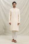 Arihant Rai Sinha_Peach Silk Blend Embroidery Mirror Floral Placket Kurta Set _at_Aza_Fashions