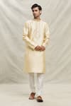 Buy_Arihant Rai Sinha_Cream Silk Blend Embroidery Mirror Plumeria Placket Kurta Set _at_Aza_Fashions