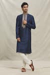 Buy_Arihant Rai Sinha_Blue , Satin Embroidery Blossom Placket Kurta Set _at_Aza_Fashions