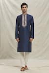 Arihant Rai Sinha_Blue , Satin Embroidery Blossom Placket Kurta Set _Online_at_Aza_Fashions