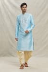 Buy_Arihant Rai Sinha_Sky Blue Kurta Silk Blend Embroidered Thread With Dhoti Pant _at_Aza_Fashions