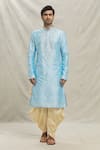 Arihant Rai Sinha_Sky Blue Kurta Silk Blend Embroidered Thread With Dhoti Pant _Online_at_Aza_Fashions