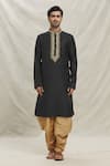 Arihant Rai Sinha_Black Kurta Silk Blend Embroidered Zari Floral With Dhoti Pant _Online_at_Aza_Fashions