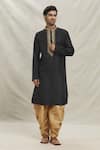 Buy_Arihant Rai Sinha_Black Kurta Silk Blend Embroidered Zari Floral With Dhoti Pant _Online_at_Aza_Fashions